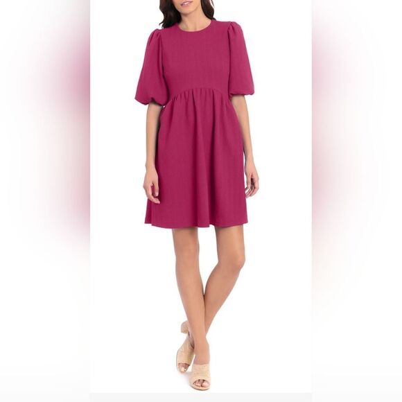 Maggy London Puff Sleeve Knit Fit and Flare Dress Pink size 2 NWOT - Picture 1 of 5